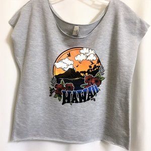 Hawaiian Women's Cropped Cotton Gray Tee Shirt New